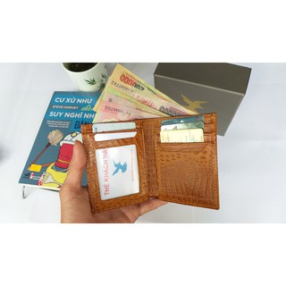 Ví nam nhỏ da bò thật, ví vân cá sấu da bò kiểu đứng mini VD29