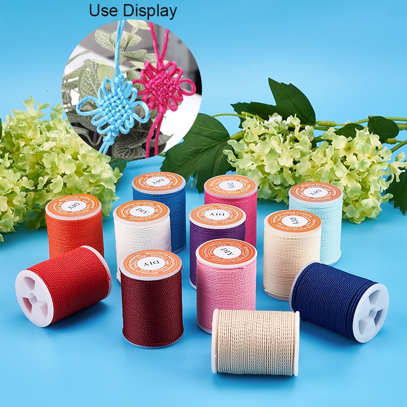 Cuộn dây xâu hạt polyester phủ sáp xoắn màu hồng/xanh da trời/đu đủ/cam/tím/xanh lam thép/hồng đậm1mm 11m