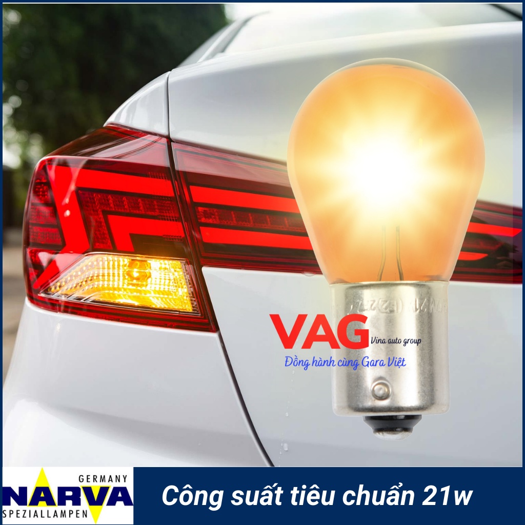 Bóng đèn xi nhan chân cài, lệch 3/4 thủy tinh vàng chuẩn zin theo xe PY21W 12V NARVA từ Đức