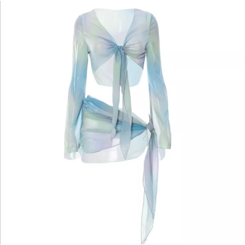 Set Áo Váy Loang Lưới Cover Up Đi Biển Cho Nữ