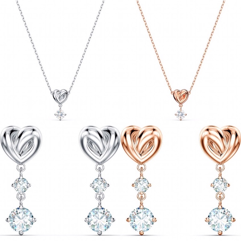 Dây chuyền, bông tai Swa trái tim silver, rose gold