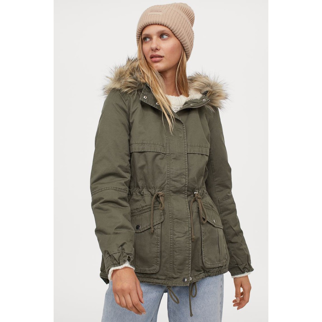 Áo khoác parka màu xanh rêu khaki green size 34EU HM H&M_Hàng chính hãng authentic new ko tag