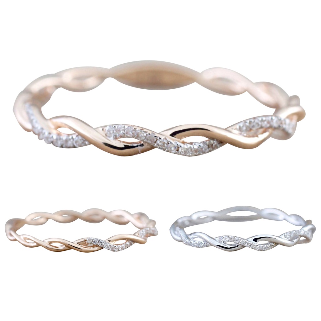 Nhẫn hợp kim thiết kế xoắn đính đá thời trang cho nữ