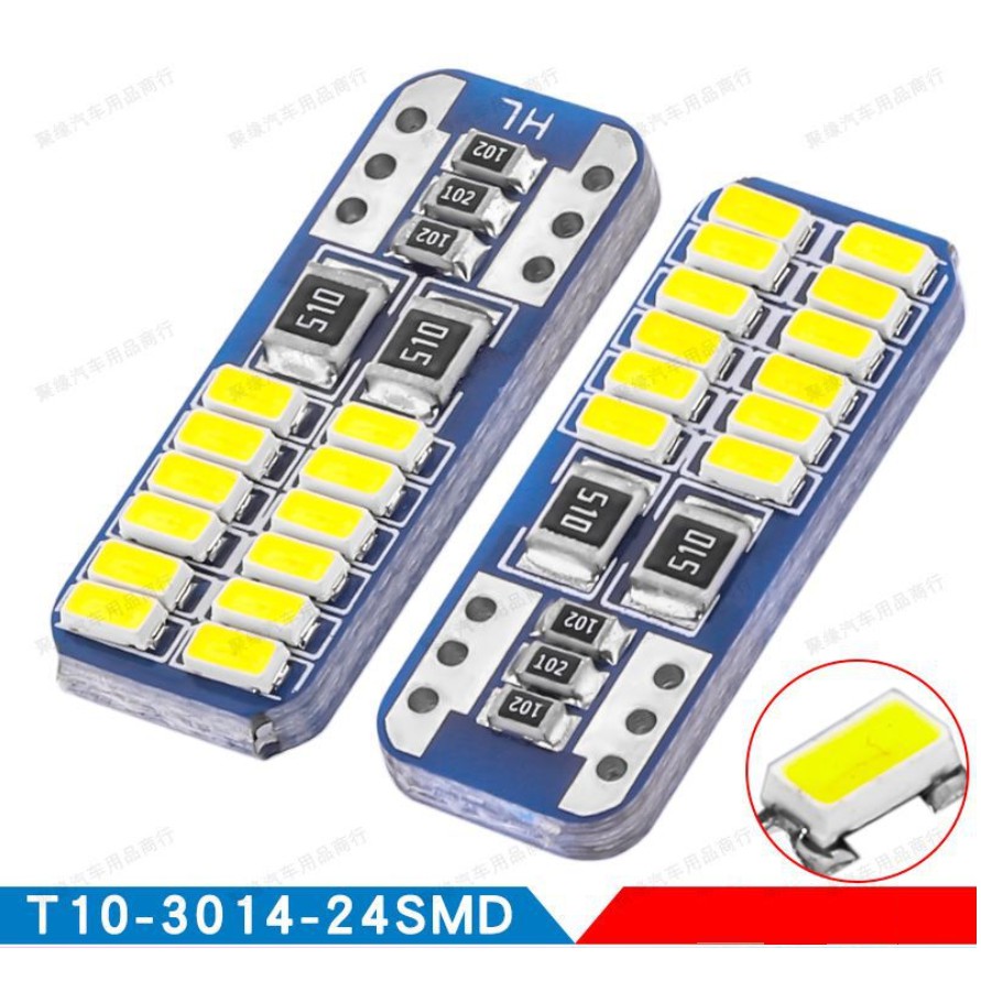 Bóng đèn led T10 3014 24smd 12V (trắng) (đèn biển số xe)