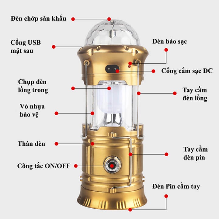 Đèn Pin kiêm đèn xoay trang trí ,sạc dự phòng Năng 4 Trong 1 Led Xoay Chớp Nháy