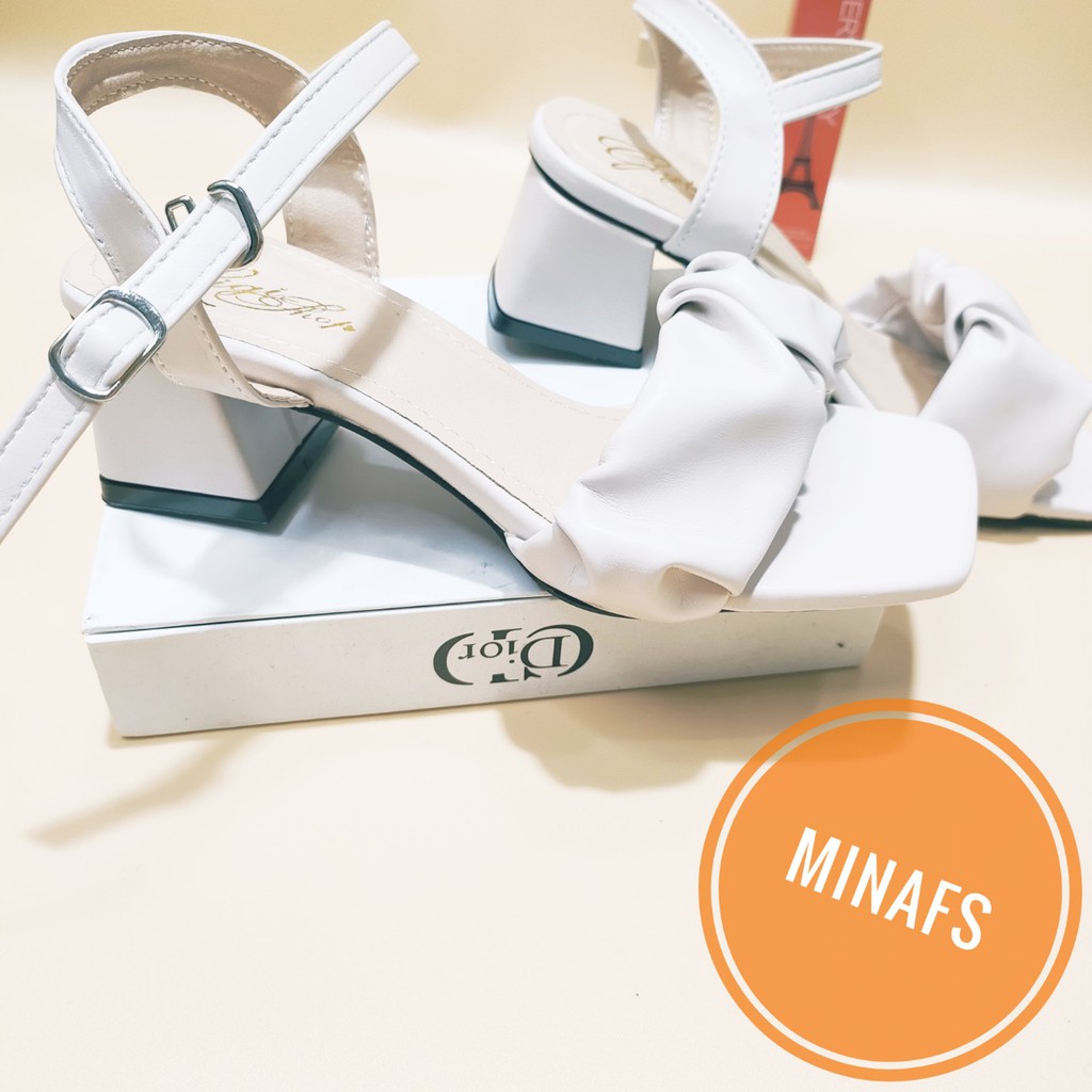 Giày Sandal Quai Nhún Nữ MINAFS Quai Ngang Xếp Bèo Quai Mềm Xăng Đan Cao Gót Vuông 4cm Mềm Đi Học Đi Làm Đi Chơi