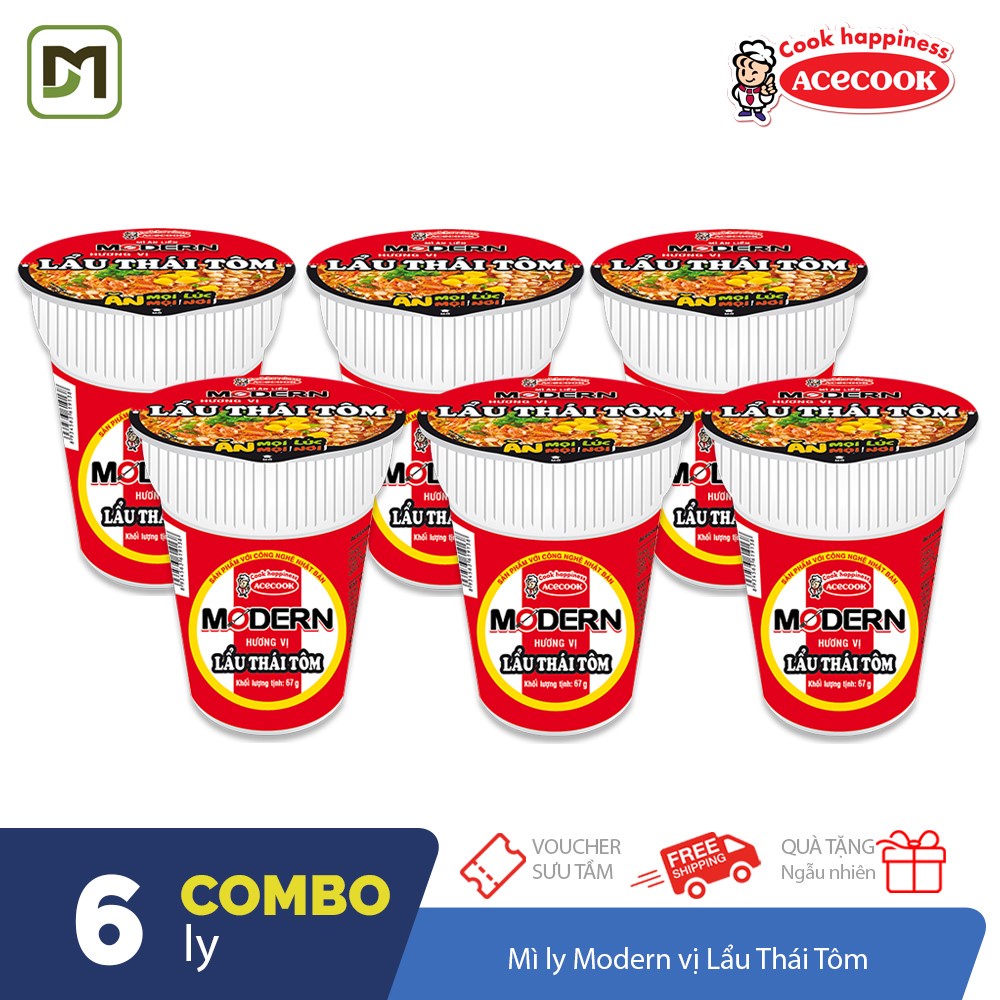 Combo 6 mì ly Modern Lẩu Thái Tôm Acecook tiện dụng mọi lúc mọi nơi