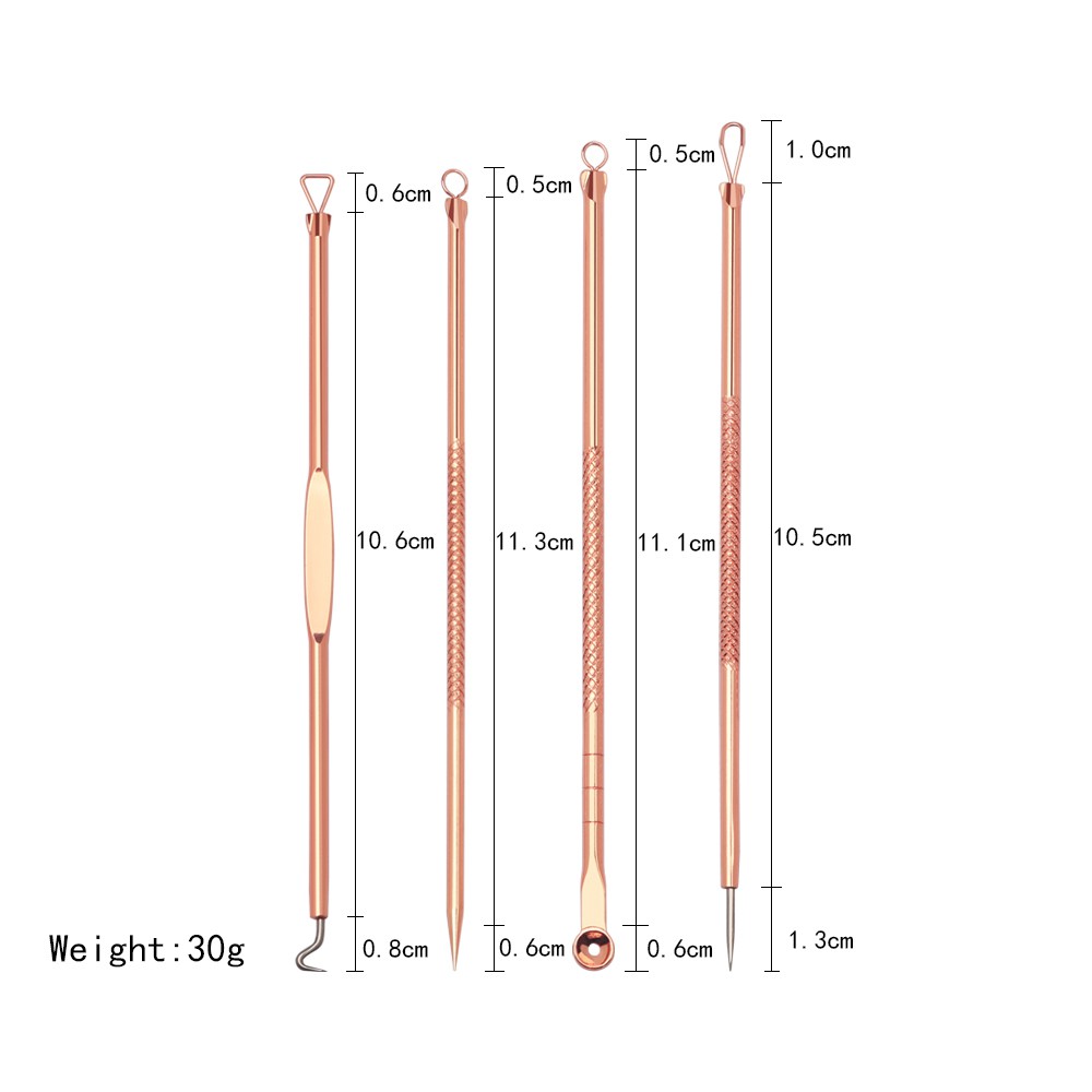 MAGEFY Bộ 4 Cây Que Nặn Mụn Đầu Đen Trứng Cá Cám Có Nhíp,Nhíp gắp Lấy mụn đầu đen,Mi bằng thép không gỉ Cây Que Nặn Mụn