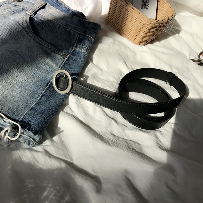 Thắt lưng nữ nam BROO mặt tròn không lỗ tiện lợi dây nịt lưng unisex bản nhỏ 2.3cm da PU cao cấp