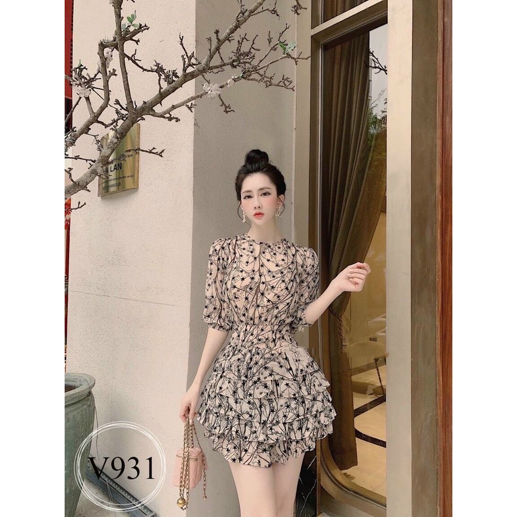 [ Mã FAMAYWA2 giảm 10K đơn 50K] đầm tầng xòe bông lụa cổ tròn ngắn tay