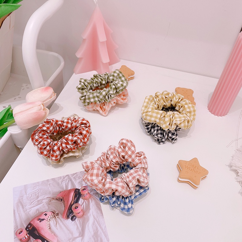 Dây buộc tóc, cột tóc vải, scrunchies kẻ caro mini nhiều màu phong cách Hàn Quốc (màu ngẫu nhiên)