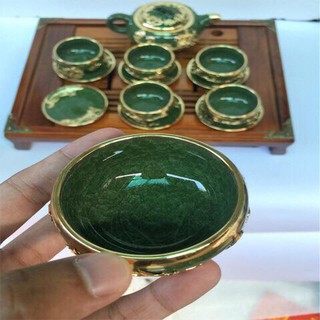 Bộ ấm chén ngọc bọc đồng ( bộ 1 ấm, 6 chén, 6 đĩa)