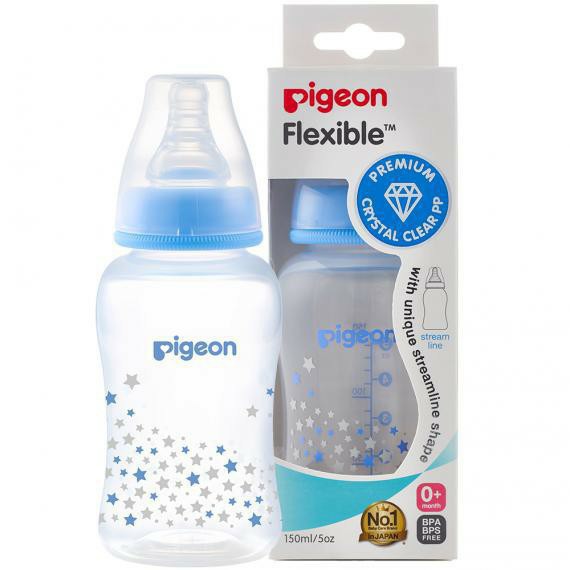 Bình sữa cổ hẹp Pigeon PP Streamline hình ngôi sao hồng/ xanh 150ml