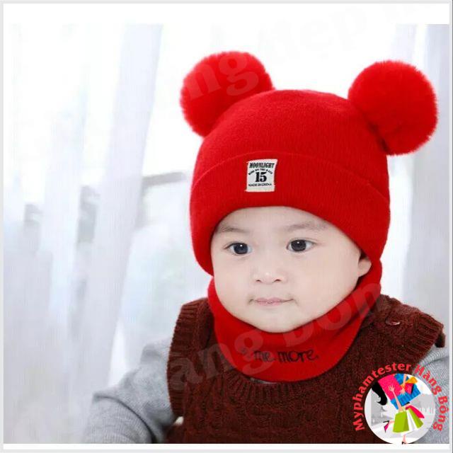 Bộ mũ gấu kèm khăn ống cho bé 0-12 tháng