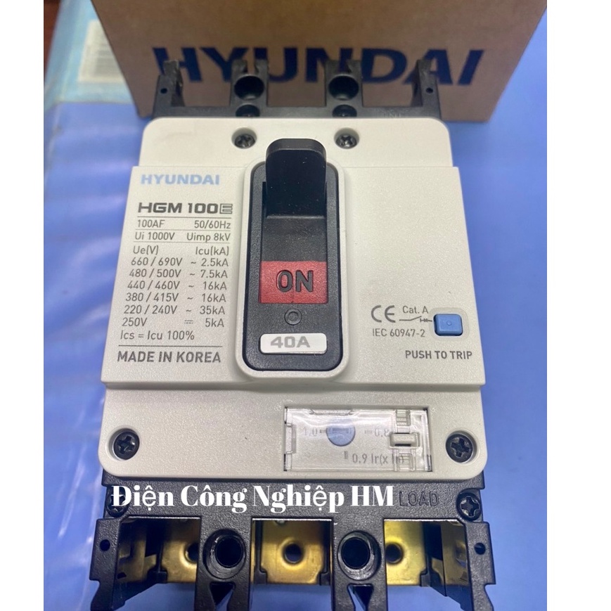Aptomat MCCB 3 Pha HGM100E-F Hyundai dòng 32A~50A - Chính Hãng, Át Tô Mát Khối Cầu Dao Điện 3P