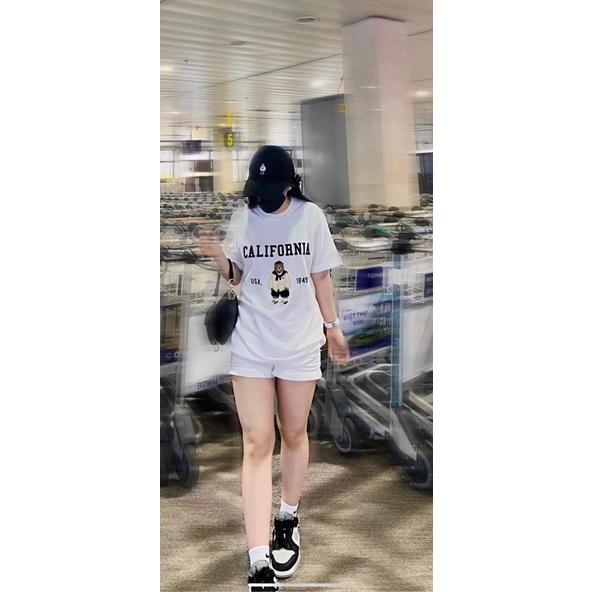 Áo thun tay lỡ, cổ tròn cho bé và gia đình họa tiết gấu Cali vải cotton mềm mịn, thoáng mát – Sammy_VN