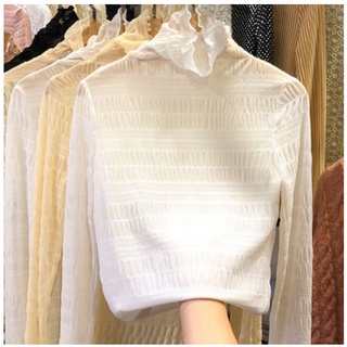 Áo len giấy dài tay vải voan cổ lọ mùa thu đông phong cách Hàn Quốc(ORDER)