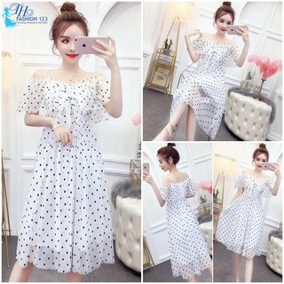 Đầm dạ hội ren xòe nữ 2 dây tay ngắn màu trắng váy đầm dự tiệc công sở dạo phố
