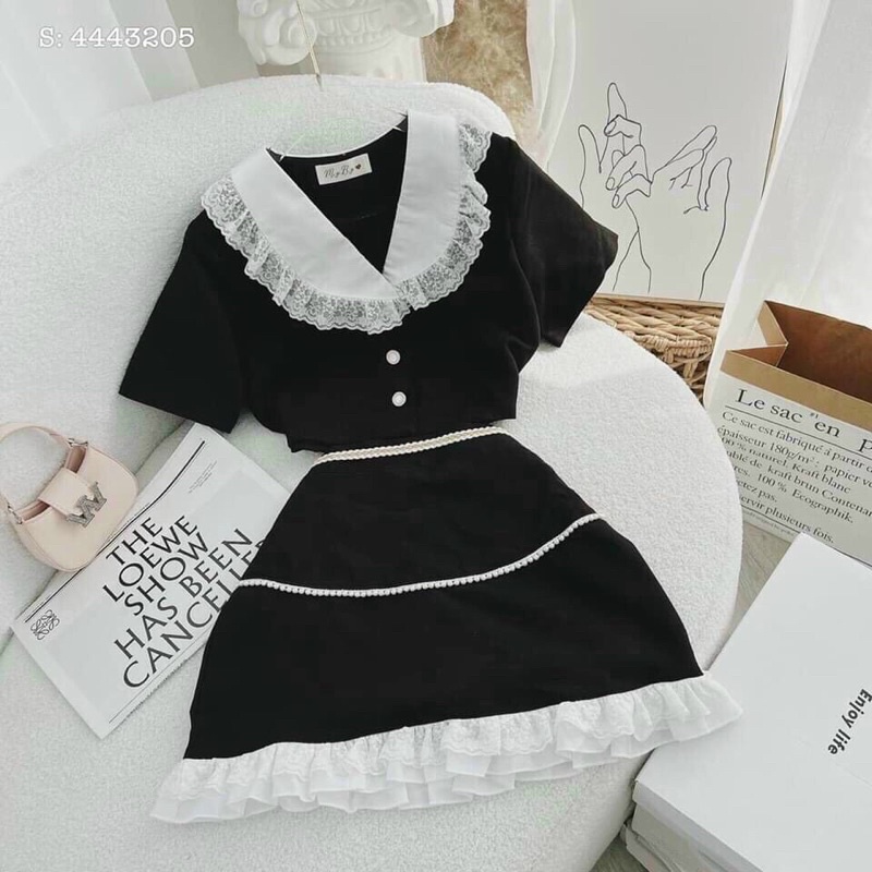 Set áo cổ bèo ren + chân váy