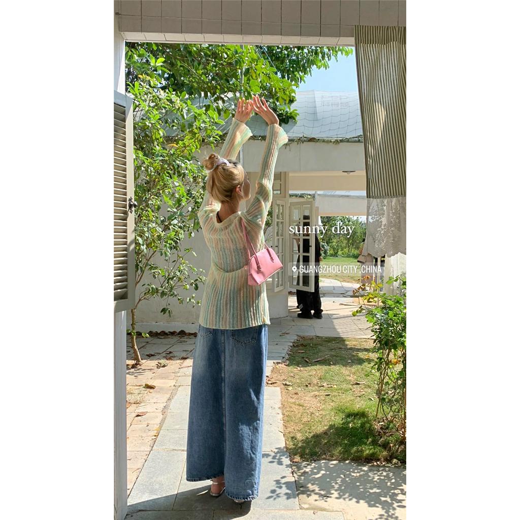 Áo Dệt Kim Chống Nắng Màu Gradient Họa Tiết Kẻ Sọc Dành Cho Nữ 61446