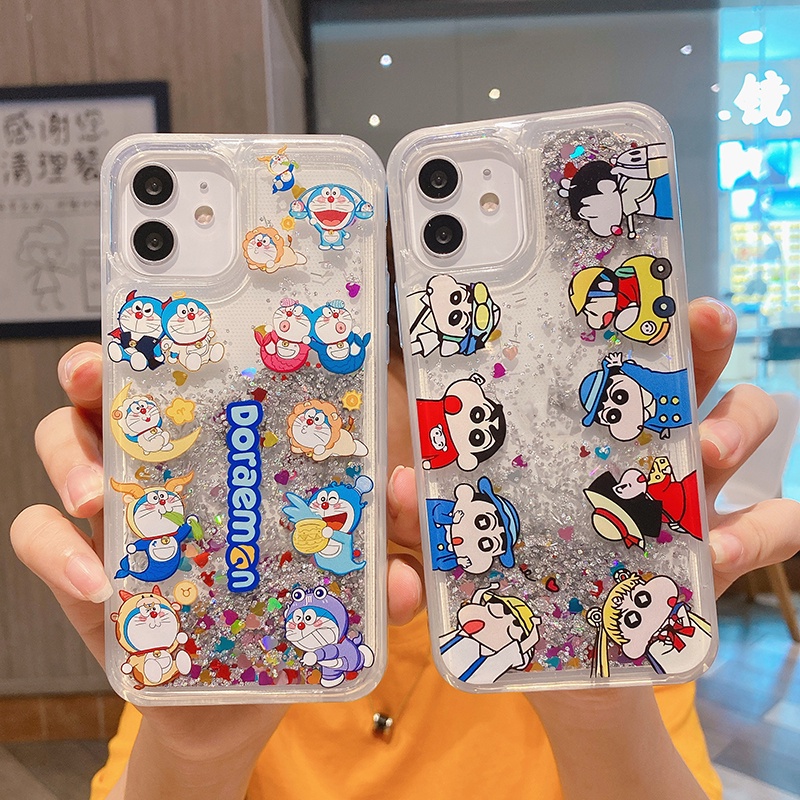 Doraemon Ốp Điện Thoại Mềm Nén Khí Chống Rơi Hình Cậu Bé Bút Chì Cho iPhone 13 12 11 Pro Max XS XR X 8 7 Plus + SE 2020