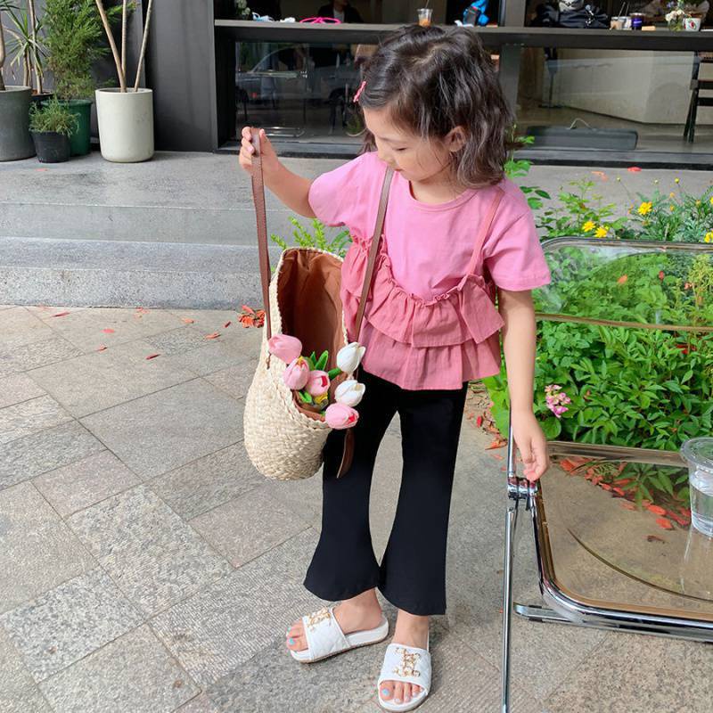 Quần Dài Ống Loe Xẻ Tà Màu Đen Thời Trang Xuân Thu Cho Bé Gái