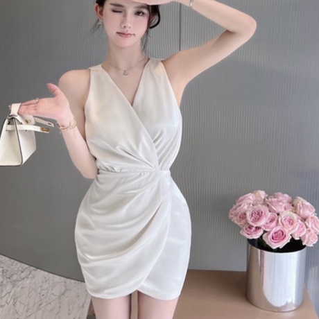 Đầm Không Tay Cổ Chữ V Thiết Kế Mới Thời Trang Mùa Hè Theo Phong Cách Pháp Dành Cho Nữ