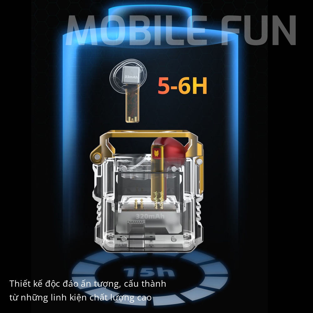 Tai nghe Iron Man MV08 Marvel Chính hãng Disney, kết nối bluetooth độ trễ thấp âm thanh siêu BASS, Vocal trong trẻo