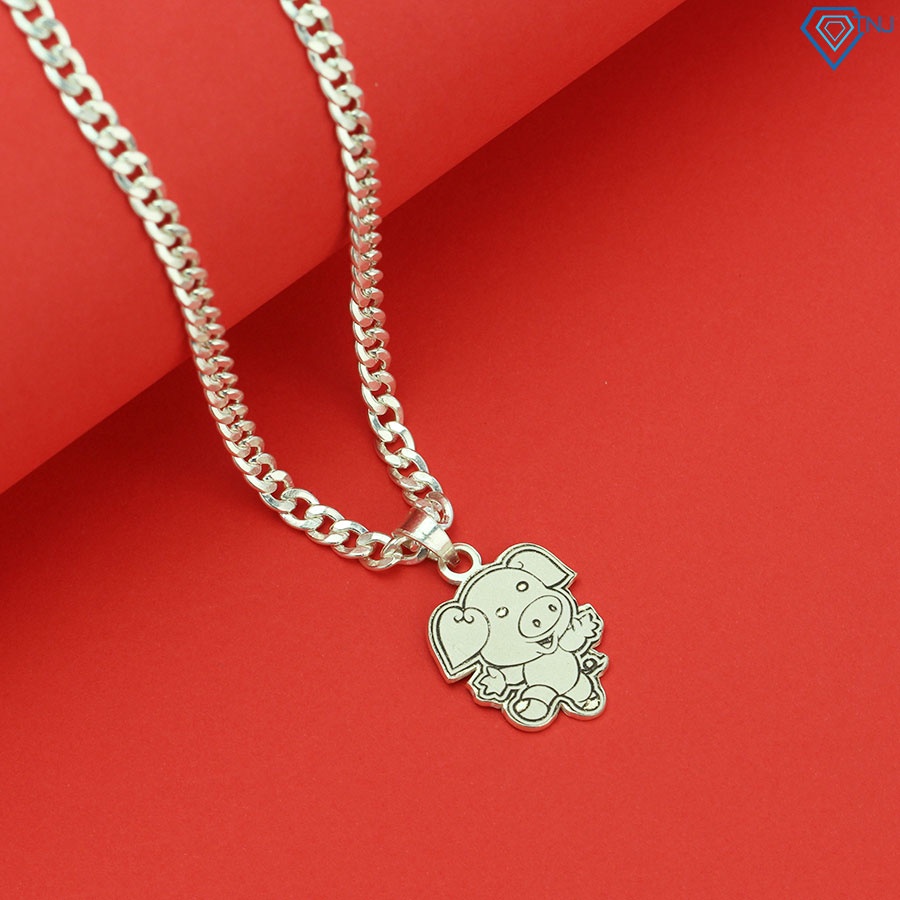 Dây chuyền bạc cho bé tuổi hợi hình con lợn khắc tên DCT0057 Trang Sức TNJ