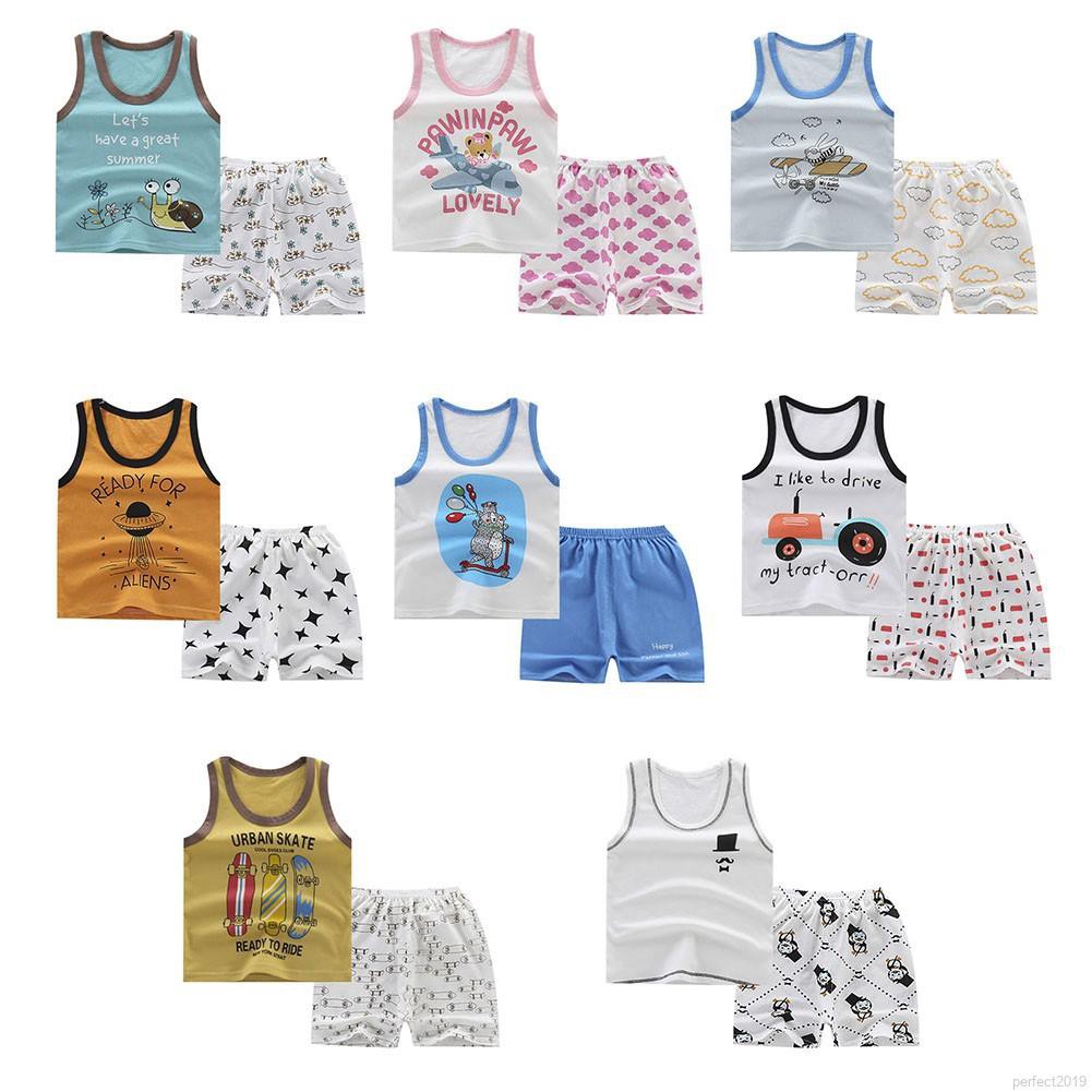 Set áo sát nách kèm quần short in họa tiết hoạt hình dễ thương thời trang cho bé