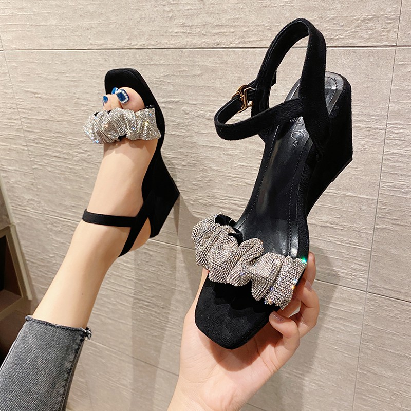 Sandal đế xuồng nơ đá gót cao 8cm size 34/40   220621