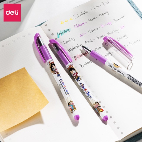 Hộp 12 Bút gel Deli One Piece - Vua Hải Tặc G13-PR nét 0.5mm - Mực tím, mực xanh