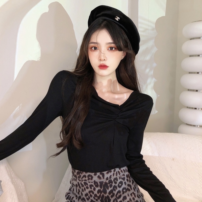 ZHELIHANGFEI Áo Thun Tay Dài Lưng Cao Dáng Ôm Hợp Thời Trang