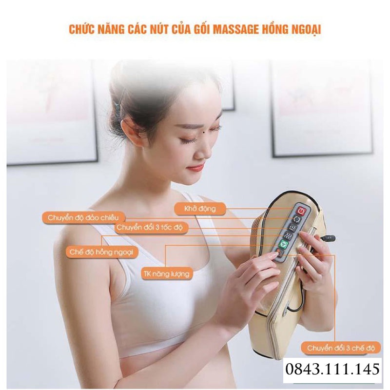 Gối Massage Hồng Ngoại 16 Bi Trị Liệu Nhật Bản, Mát Xa Cổ, Lưng, Vai Gáy