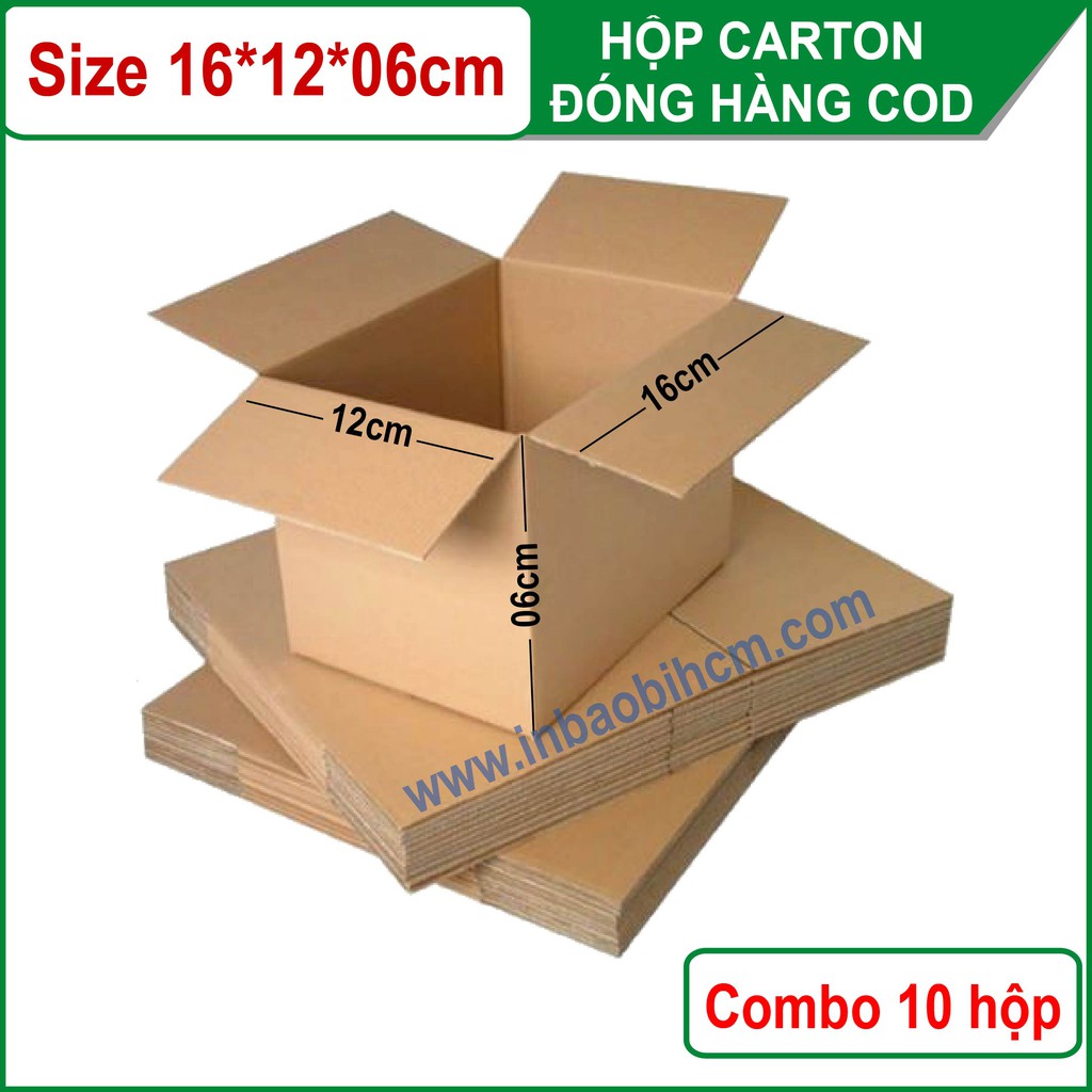 10 hộp carton đóng hàng 16x12x6 cm (Thùng giấy - Hộp giấy carton giá rẻ)