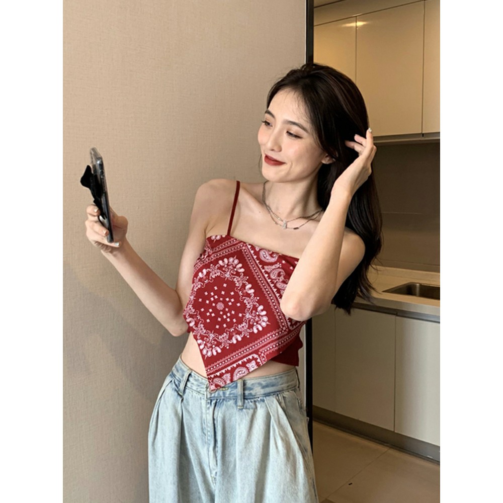 Áo yếm khăn lụa 2 dây in họa tiếtGIADUNGTONGKHO1 Áo khăn lụa banada 2 dây, Áo croptop khăn lụa dáng ôm body sexy