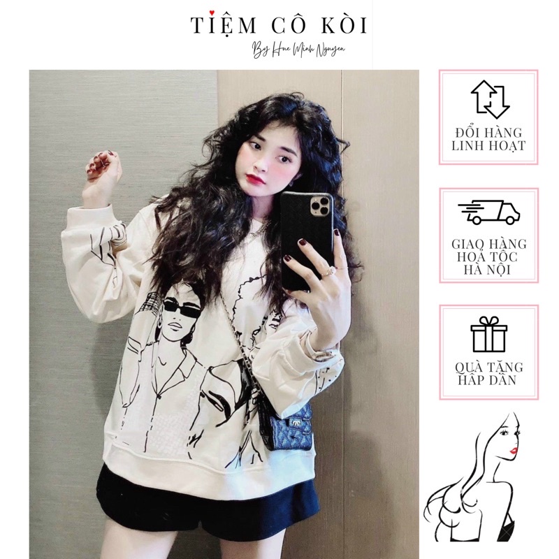 Áo nỉ oversize trắng áo hoodie nữ hình cô gái xinh xắn tiemcokoi | BigBuy360 - bigbuy360.vn