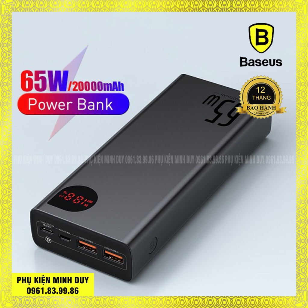 Pin sạc dự phòng công suất cao 65W 20.000mAh Baseus Adaman Metal Digital Display Quick Charge