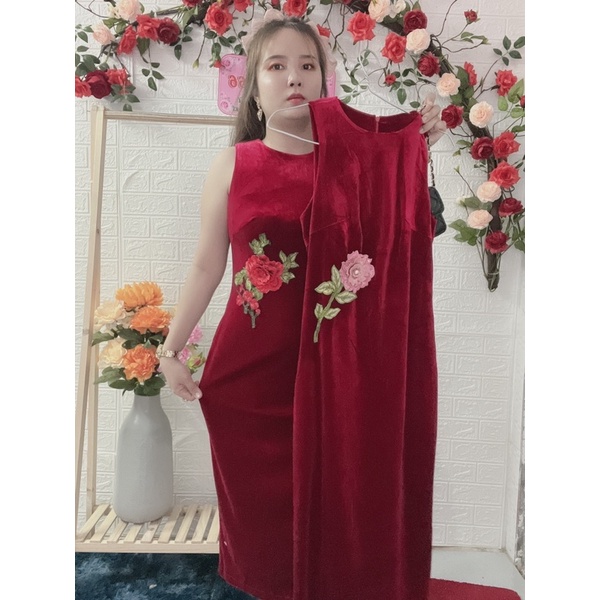 ĐẦM NHUNG KẾT HOA THÊU