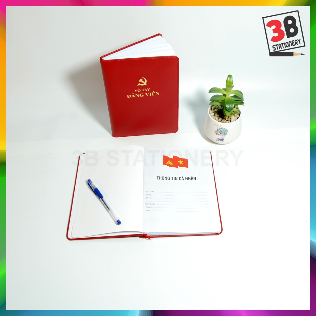 Sổ tay Đảng Viên bìa da, mẫu mới 2023, 200 trang, kích thước 16cm x 24cm, có lịch. Tặng 1 bút / 1 quyển.