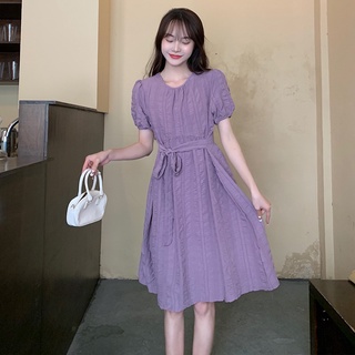 CCVN Đầm Tay Ngắn Phối Nơ Phong Cách Hàn Quốc Dành Cho Nữ