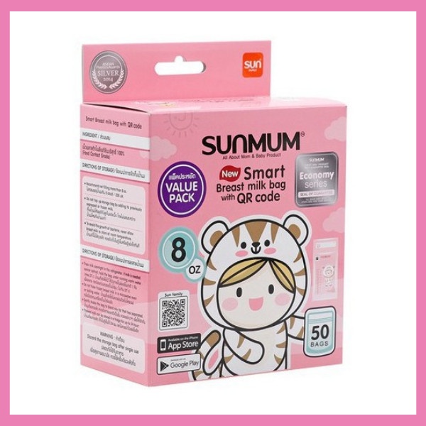 Túi trữ sữa Sunmum, túi đựng sữa mẹ 100 / 250 ml hộp 50 túi an toàn, tiện dụng