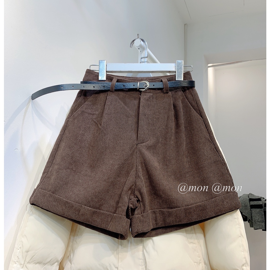210727 Quần short nhung gân , quần short nữ thu đông, tặng kèm belt, 4 màu.