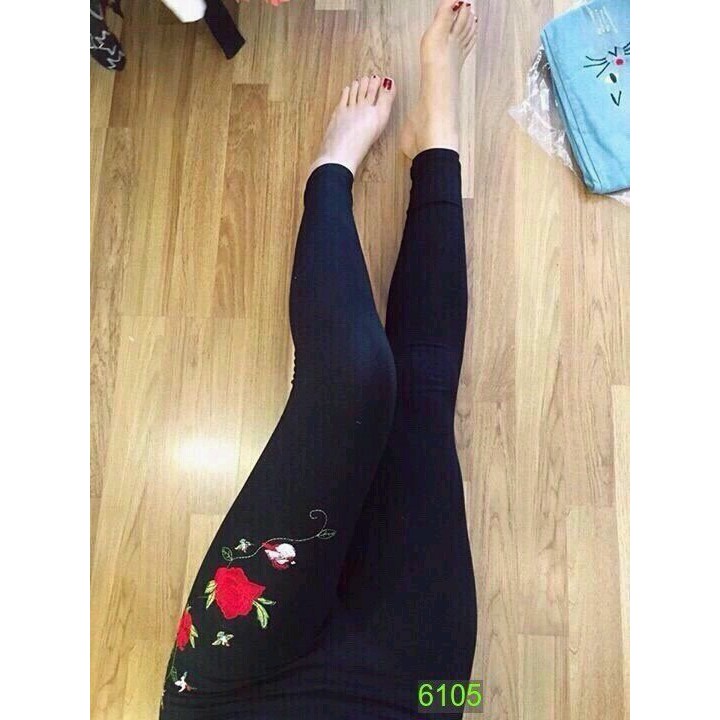 quần legging thêu hoa hồng