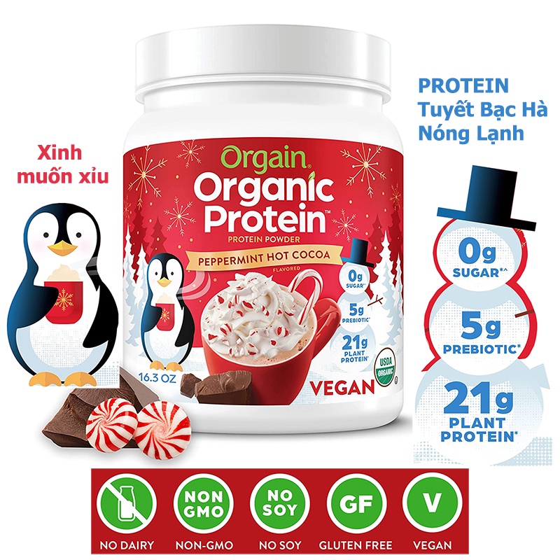 Orgain Protein organic Bột Đạm Làm Bánh Pha Sữa hữu cơ thực vật SuperFood, Vanilla Bean Vegan, Non GMO