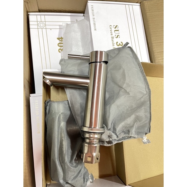 [FREESHIP] Vòi lavabo nóng lạnh inox SUS 304 tròn cao 20cm (Hàng loại 1) (Tặng kèm dây cấp) phù hợp với mọi loại chậu