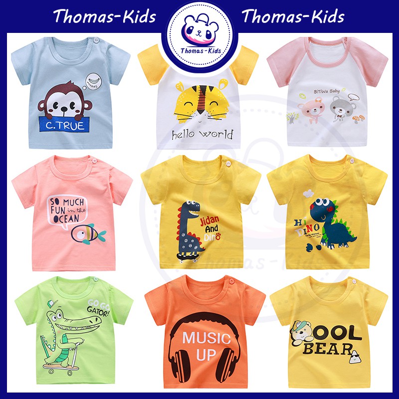 Áo Thun Tay Ngắn Chất Liệu 100% Cotton In Họa Tiết Động Vật Vui Nhộn Thời Trang Cho Bé Từ 1-5 Tuổi