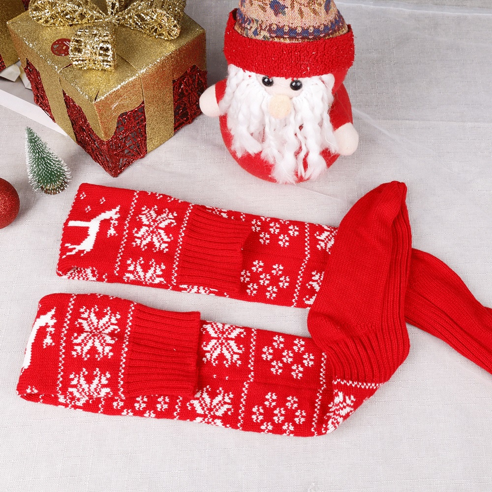 Đôi Tất Chân Len Dài Qua Gối Họa Tiết Giáng Sinh Thời Trang Cho Nữ