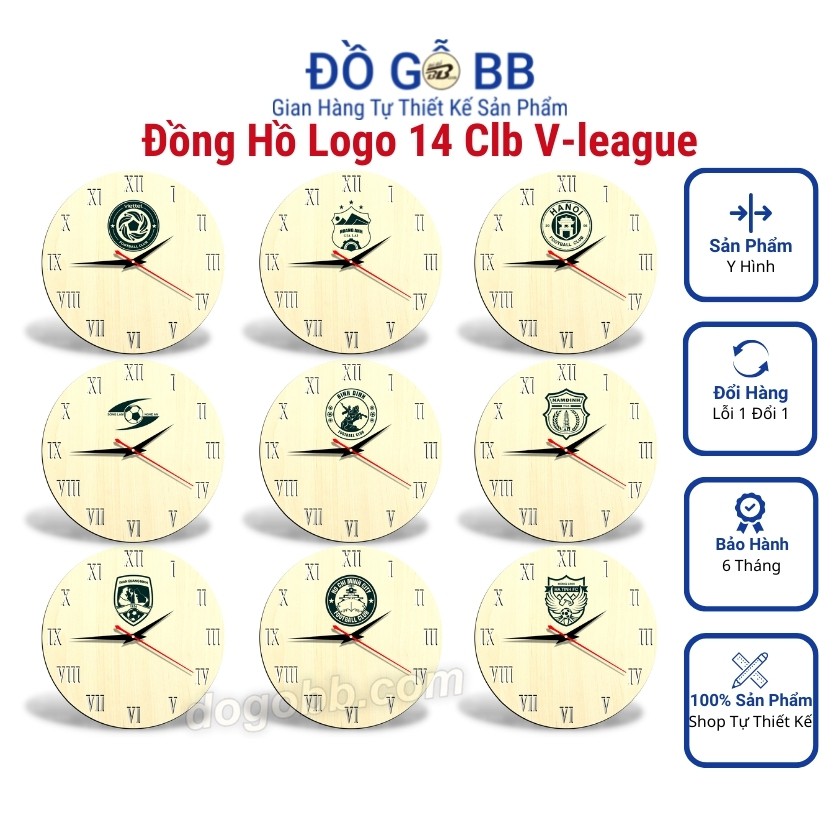 14 Đội Vleague 2021, Đồng Hồ Treo Tường Bóng Đá Logo Hoàng Anh Gia Lai, Hà Nội, Nam Định, Hải Phòng, Bình Định, Viettel