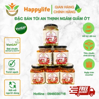 Đặc sản tỏi ngâm giấm ớt happylife hũ 390g - phòng cảm cúm viêm họng, tốt cho huyết áp tim mạch, chống lão hoá, đẹp da